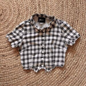 Checkered Collectif Cropped Button Down Rockabilly Shirt - XS